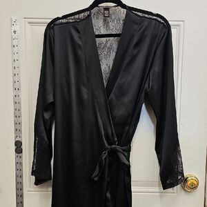 Victoria's, Secret, Black, Satin, Lace, Robe, Sleep, Night, Classic, Wedding,